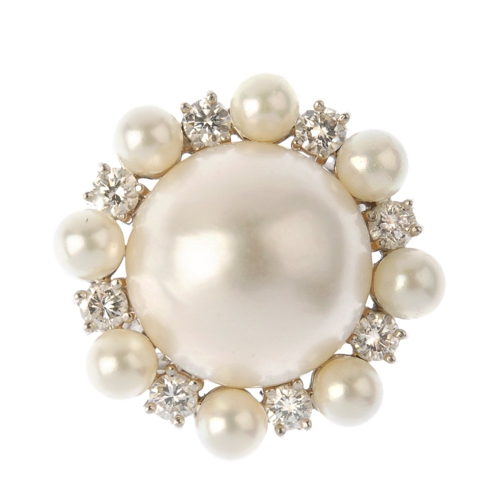 An 18ct gold mabe pearl, cultured pearl and diamond (1 of 3)