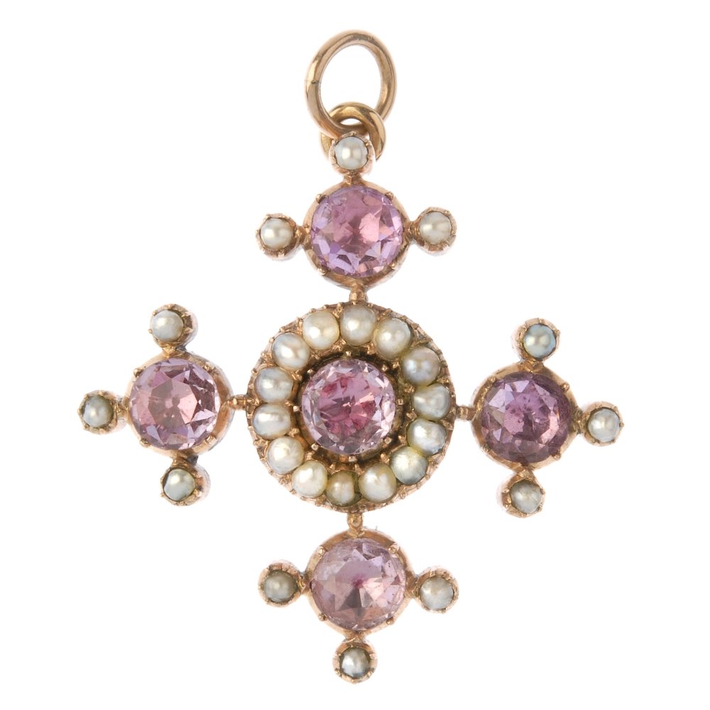 A mid 19th century foil-back topaz and seed pearl cross (1 of 2)
