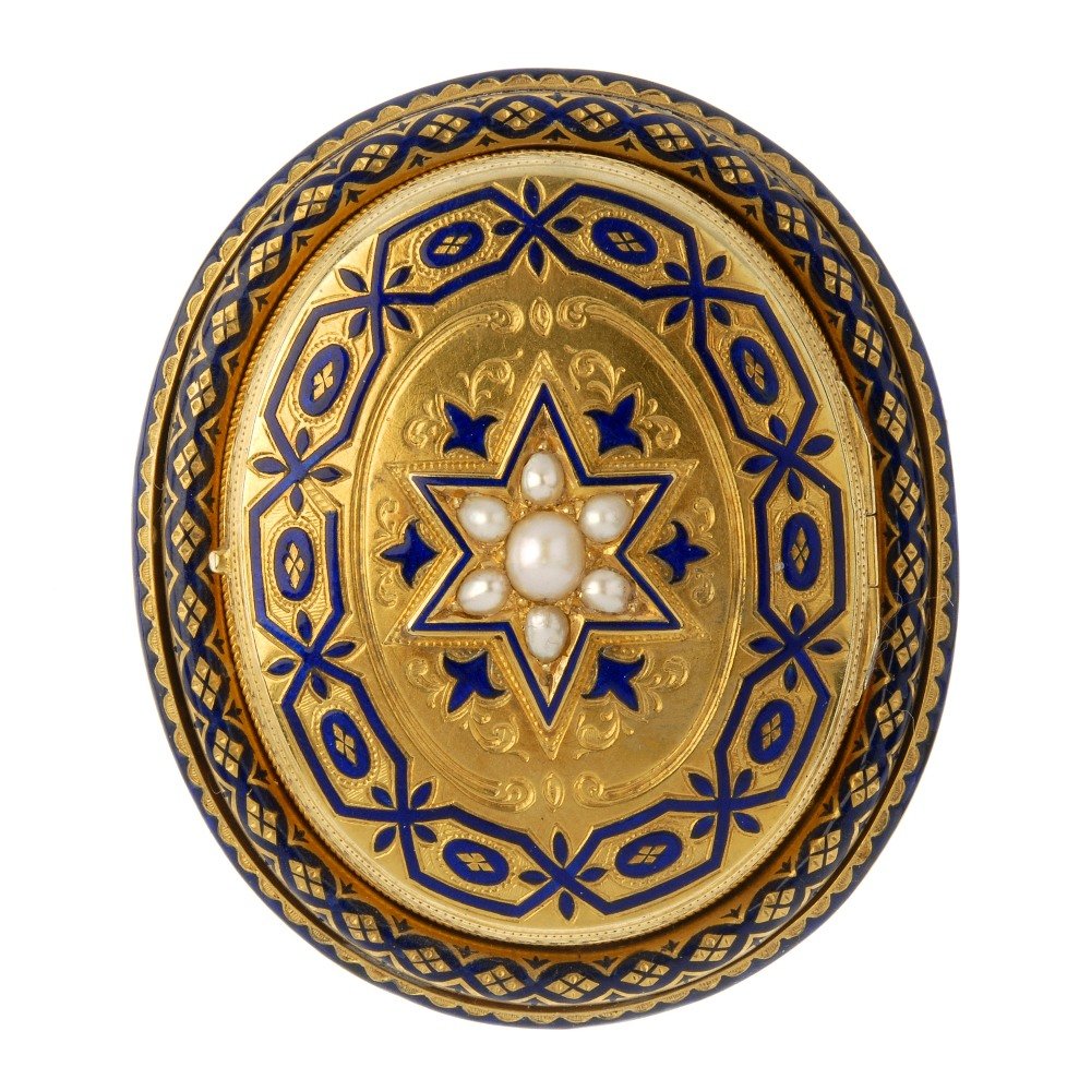 A mid 19th century gold enamel and split pearl locket (1 of 3)