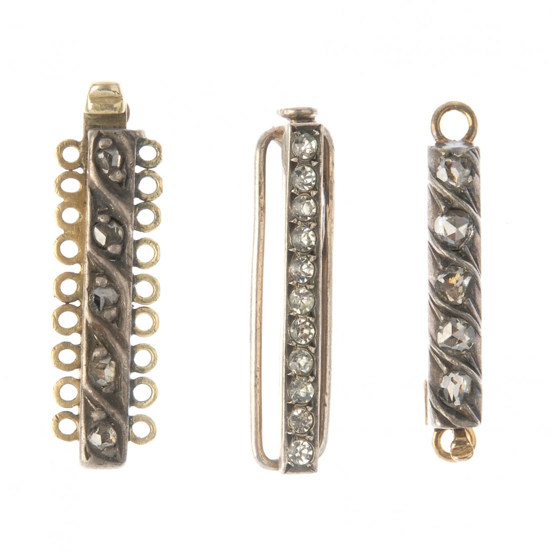 A selection of three diamond and paste clasps. To (1 of 2)