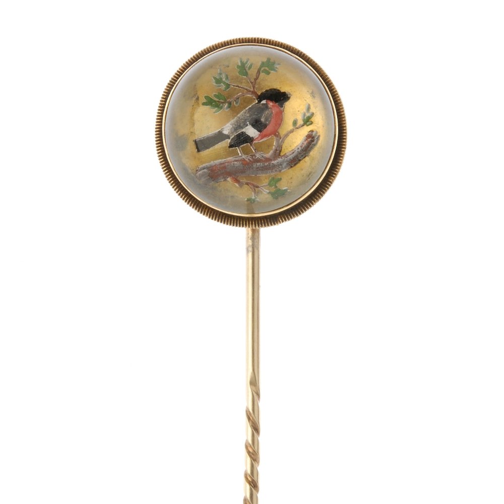 A late 19th century reverse carved intaglio stickpin. (1 of 2)