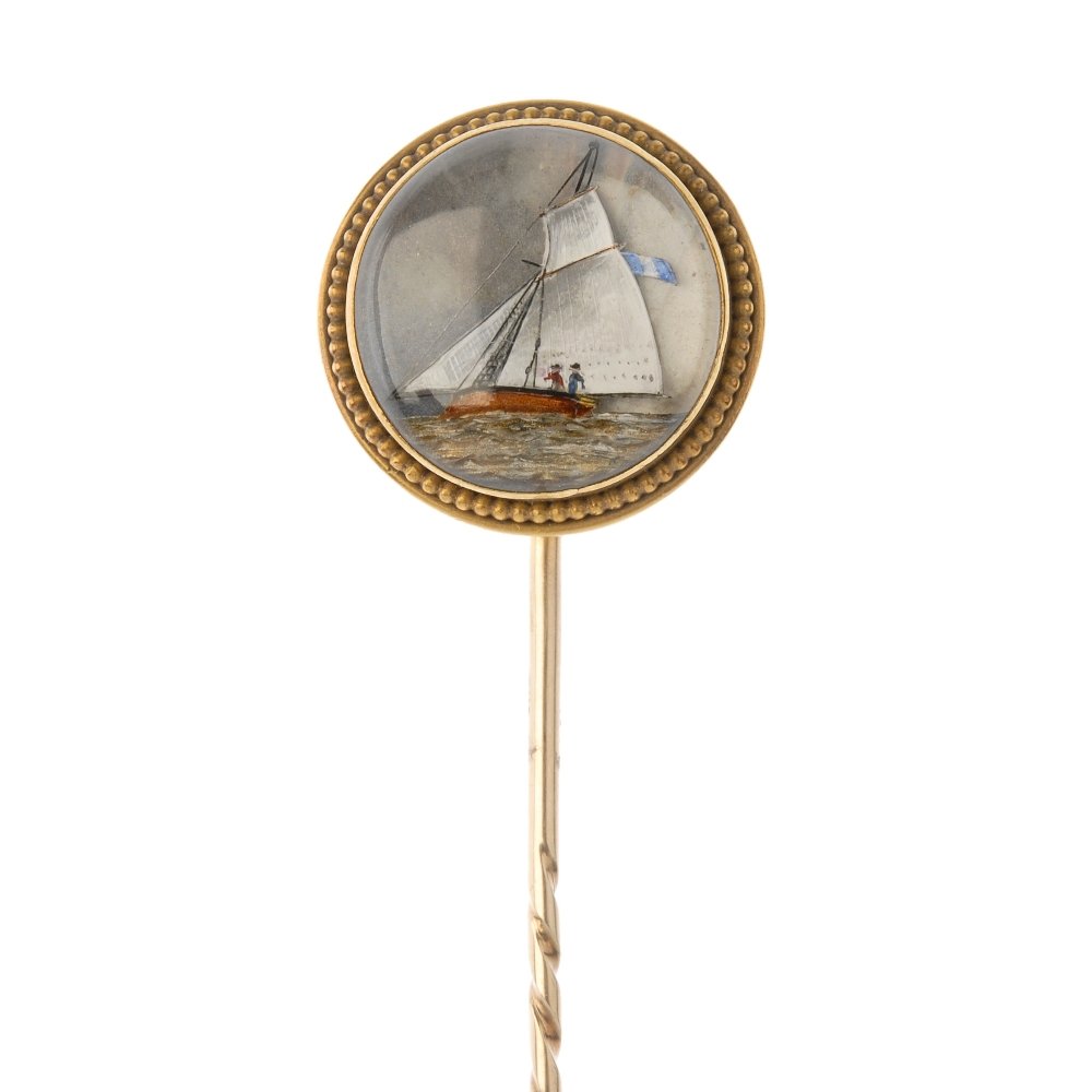 A late 19th century reverse carved intaglio stickpin. (1 of 2)