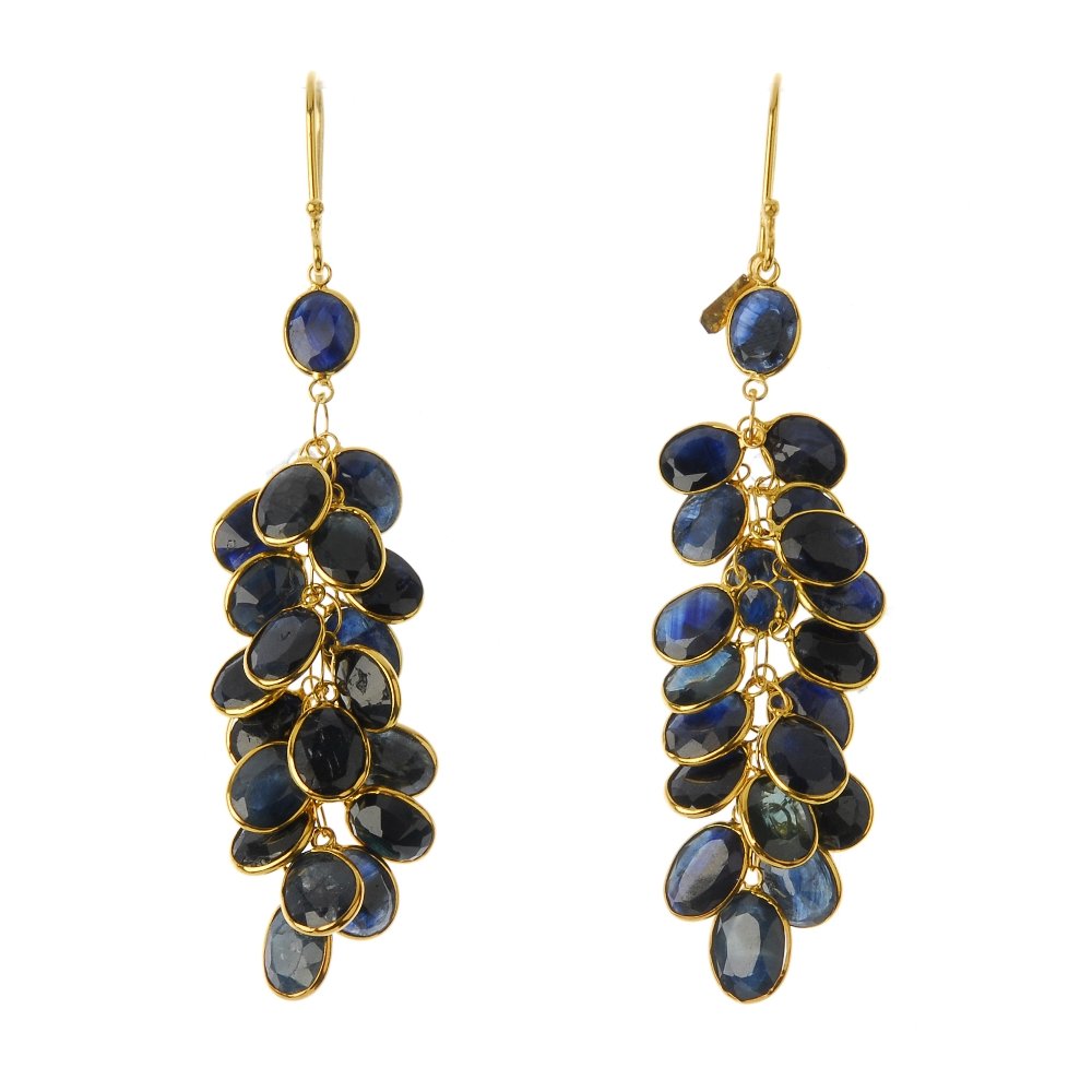 A pair of sapphire ear pendants. Each designed as an (1 of 2)