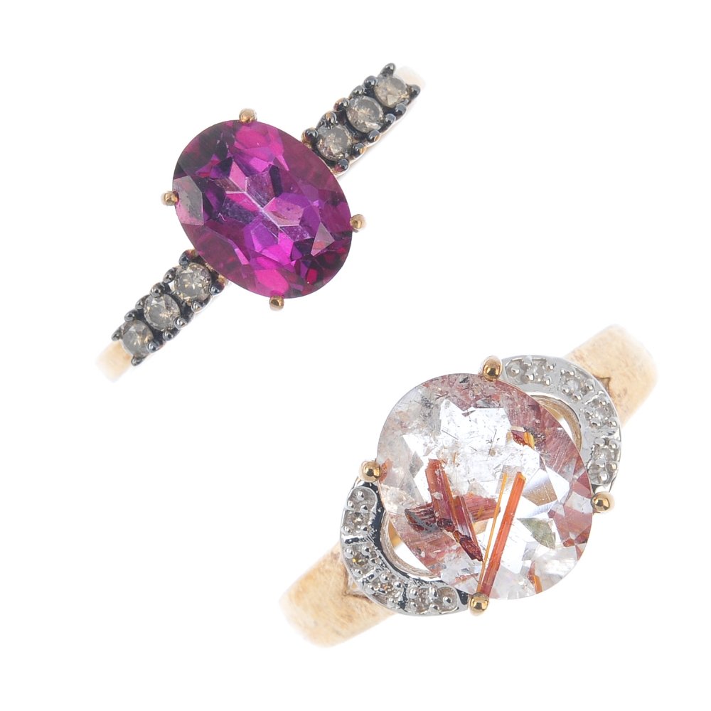Two 9ct gold diamond and gem-set rings. To include a (1 of 3)
