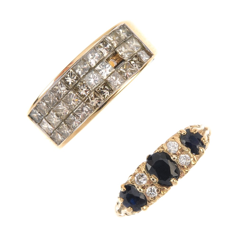 Two diamond and gem-set rings. To include a graduated (1 of 3)