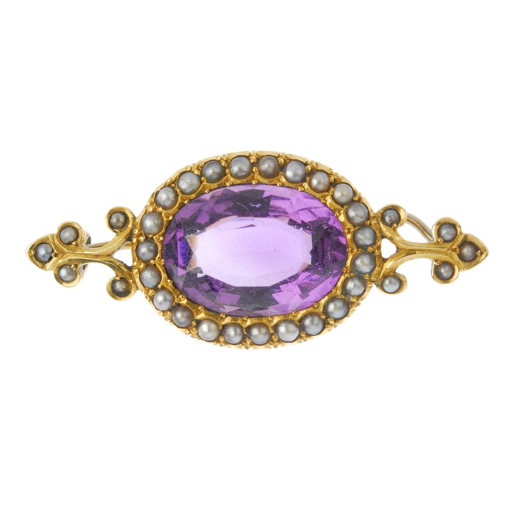 An early 20th century gold amethyst and split pearl (1 of 2)