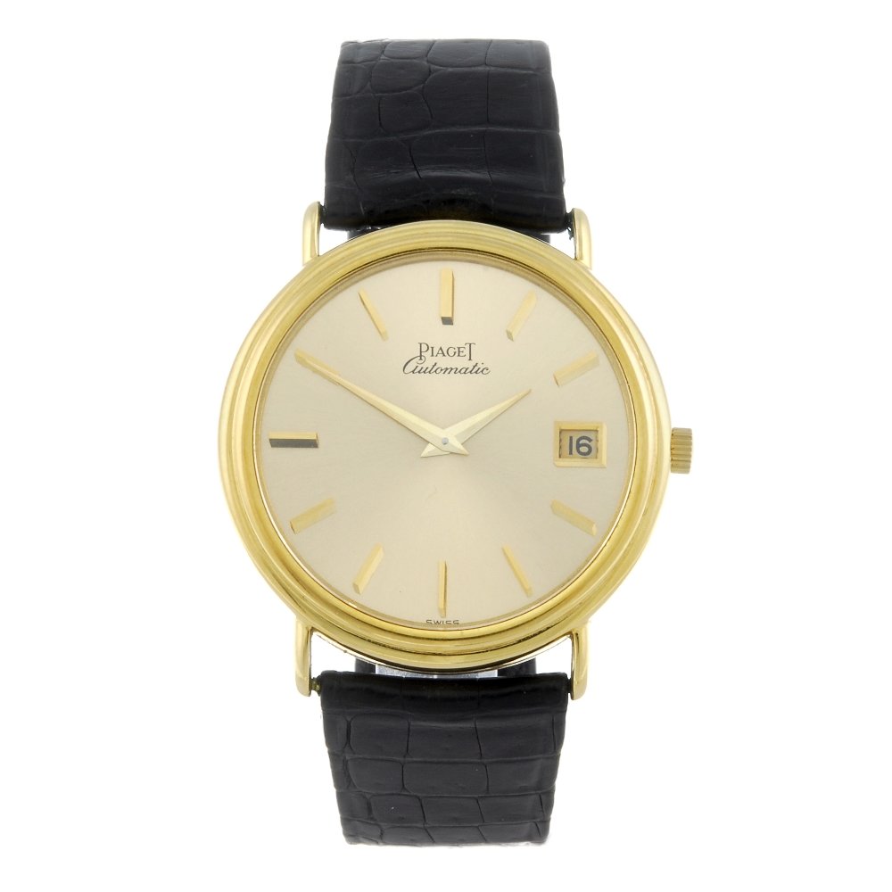 PIAGET - a gentleman's wrist watch. 18ct yellow gold: PIAGET - a gentleman's wrist watch. 18ct yellow gold case, import hallmarked London 1976. Numbered 13332 271375. Signed automatic calibre 12PC1, numbered 754545. Champagne dial with baton hour markers