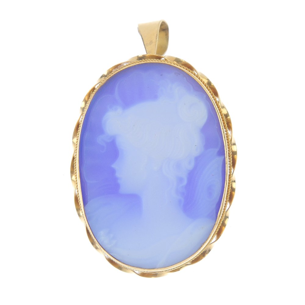 A cameo brooch. The oval shape blue glass with white (1 of 2)