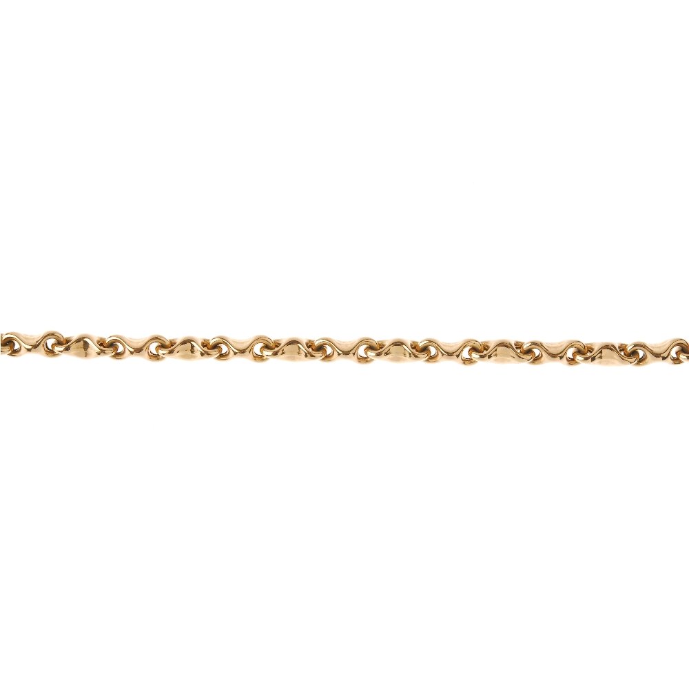 CHIMENTO - an 18ct gold bracelet. Designed as a series: CHIMENTO - an 18ct gold bracelet. Designed as a series of grooved links, with brilliant-cut diamond accent ball push-piece clasp. Signed Chimento. Hallmarks for London, 2002. Italian marks. Length 18.