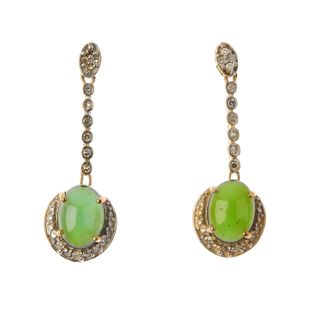 A pair of 9ct gold tourmaline and diamond pendants. (1 of 2)