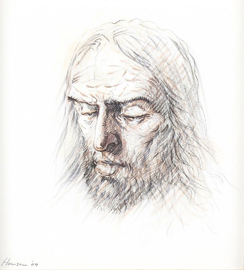 ARR Peter Howson (b.1958-)Lion of Judah A portrait of: ARR Peter Howson (b.1958-)Lion of Judah A portrait of Christ Mixed media (Ink, charcoal and watercolour wash)Signed and dated 09 lower left9.25 x 8.5 (23.5cm x 21.5cm)In gilt slip and ebonised frame u