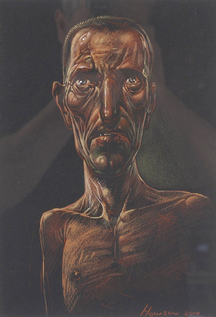 ARR Peter Howson (b.1958-)'Serb'A bust length portrait: ARR Peter Howson (b.1958-)'Serb'A bust length portrait of a naked male figure Pastel/red chalksSigned and dated 2010 lower right Entitled verso11.5 x 8 (29cm x 20cm)In card mount and ebonised frame un
