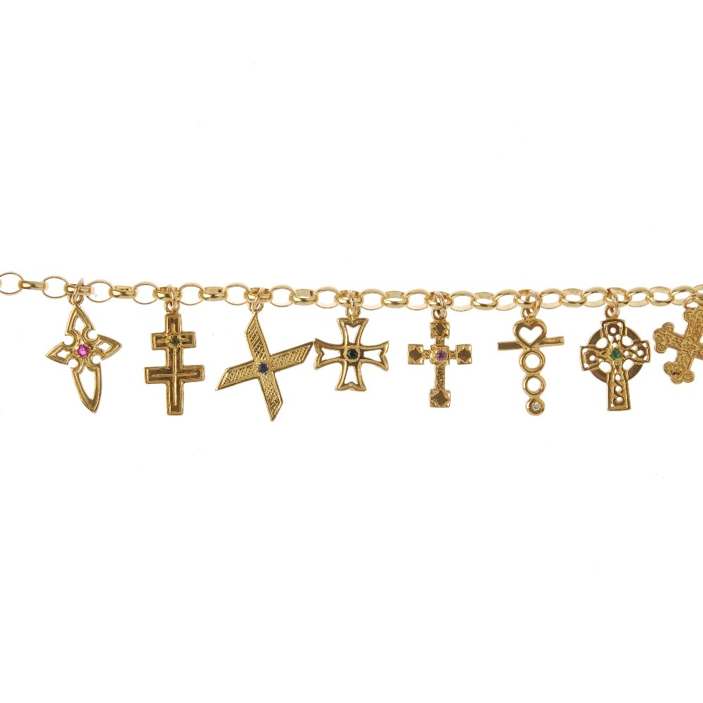 A 9ct gold gem-set bracelet. The belcher-link chain, (1 of 2)