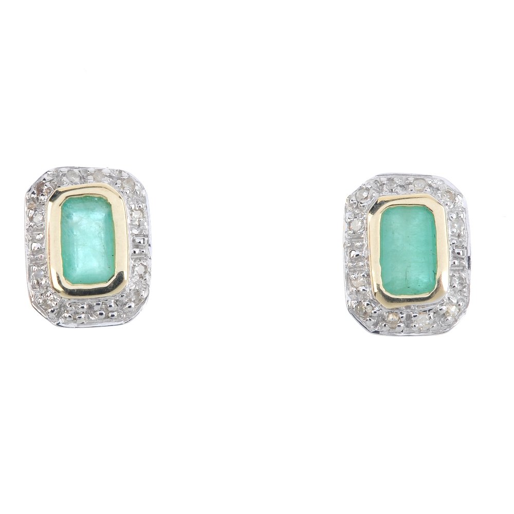 A pair of emerald and diamond cluster ear studs. Each (1 of 2)
