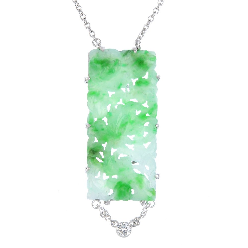 A jade and diamond necklace. The carved and pierced (1 of 2)