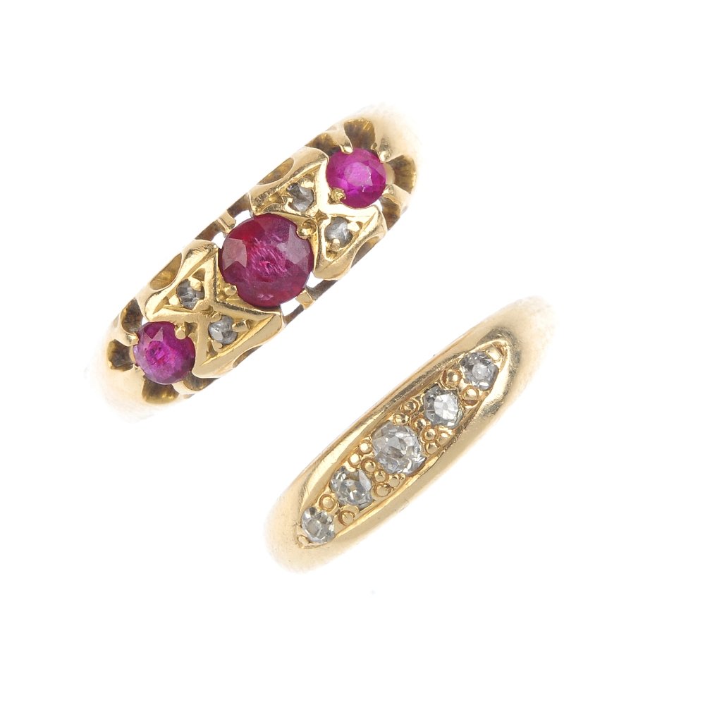 Two gem-set and diamond rings. To include a graduated (1 of 3)