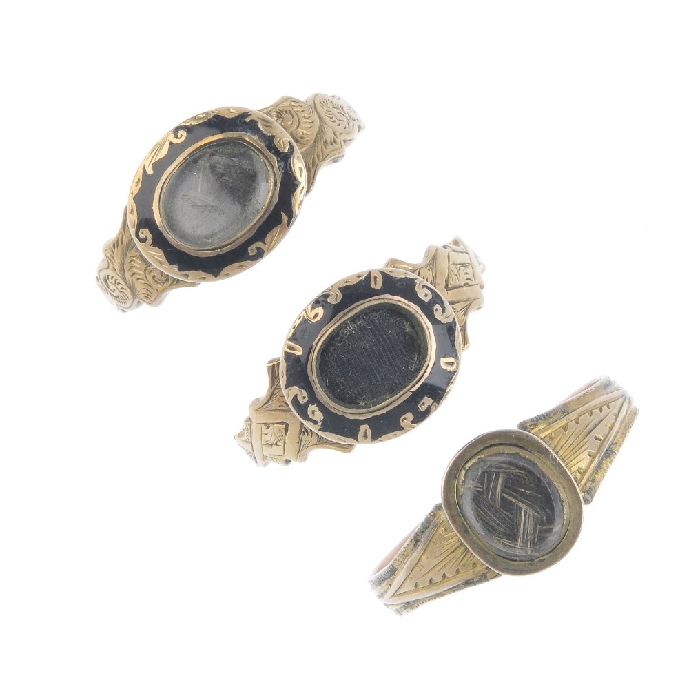 Three mid Victorian memorial rings. Two with black (1 of 3)