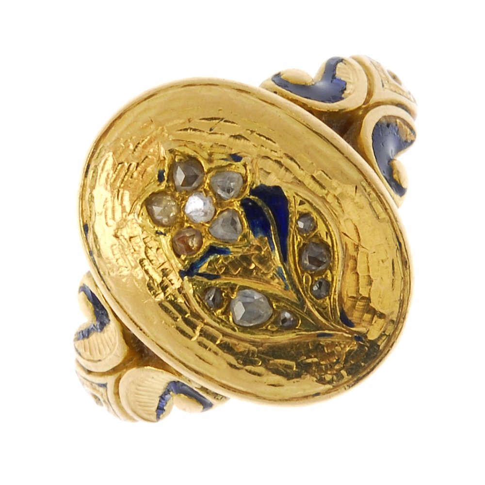 A late Victorian gold and diamond memorial ring. Of (1 of 3)