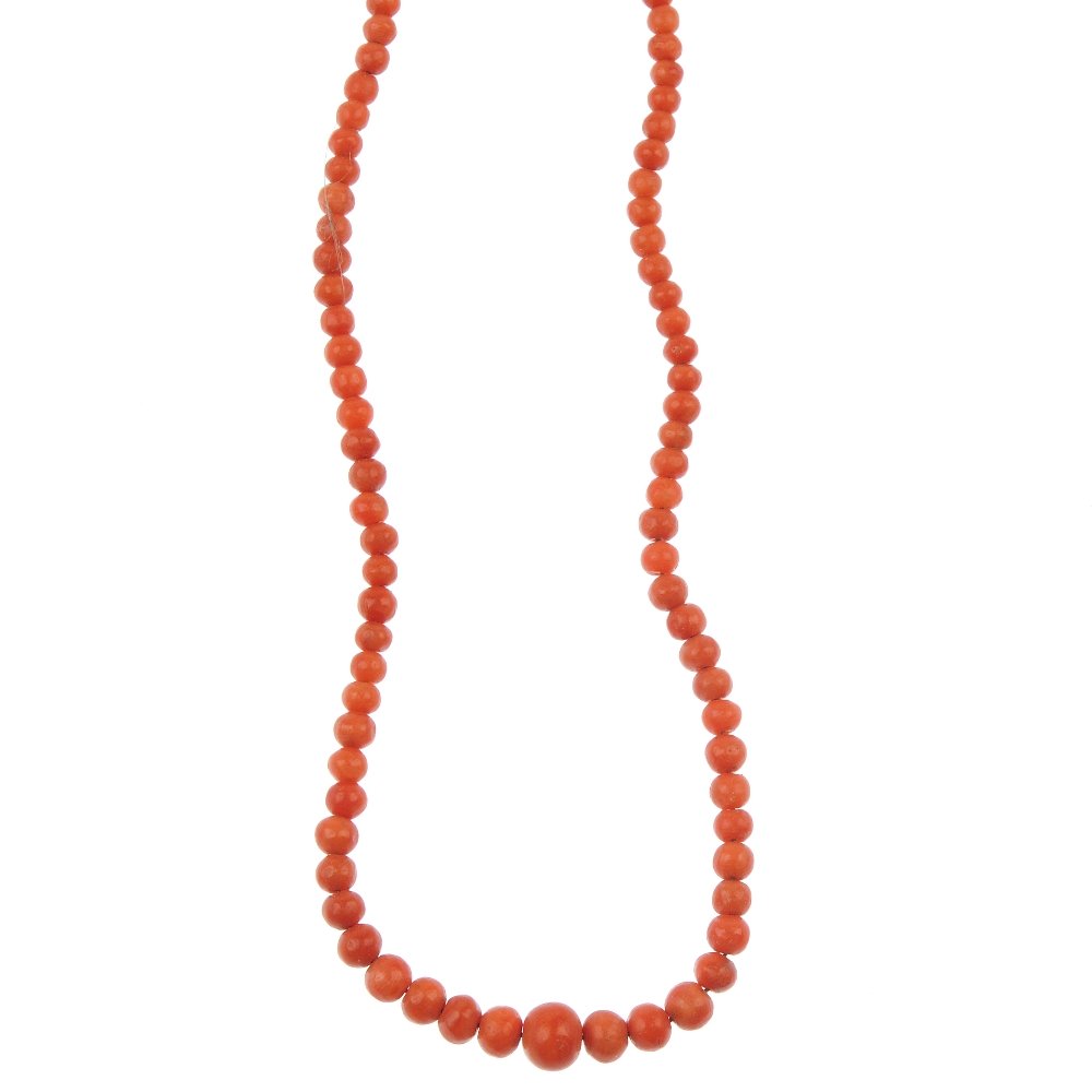 Two coral single-strand necklaces. To include an early (1 of 3)