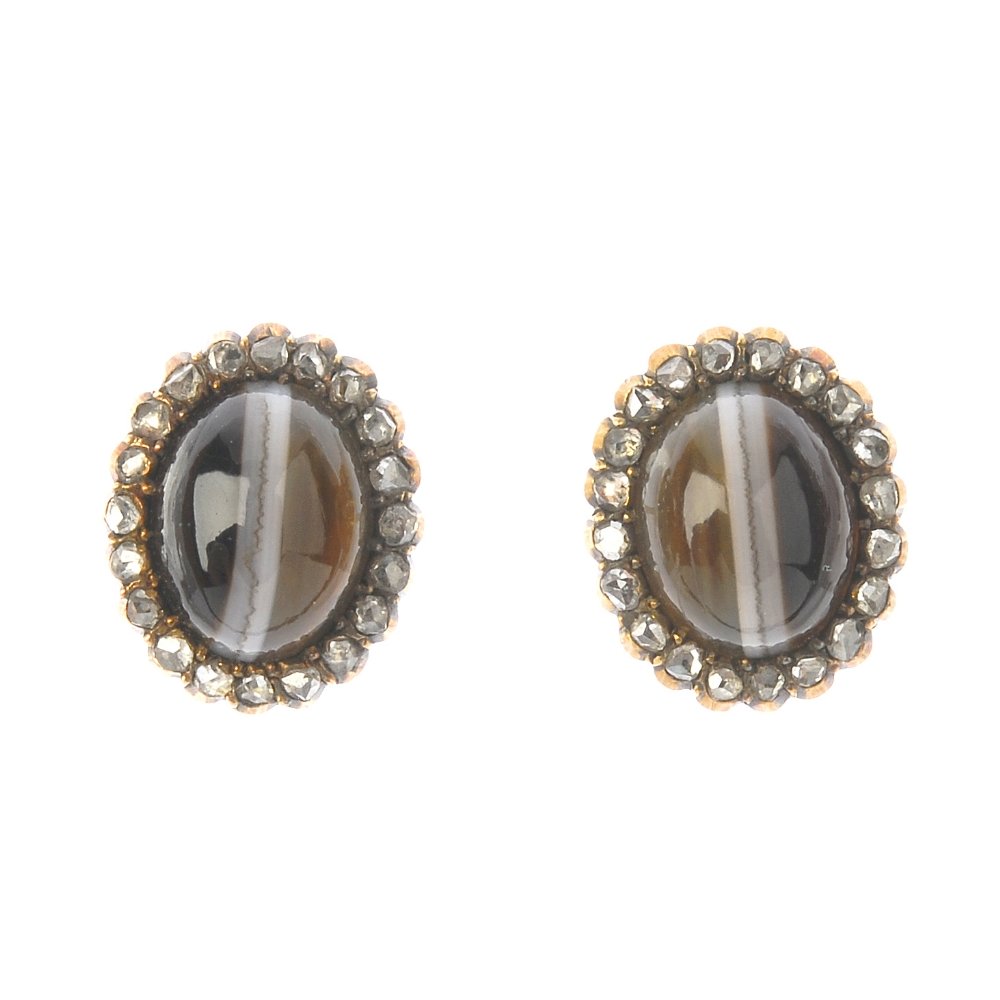 A pair of banded agate and diamond cluster ear studs. (1 of 2)