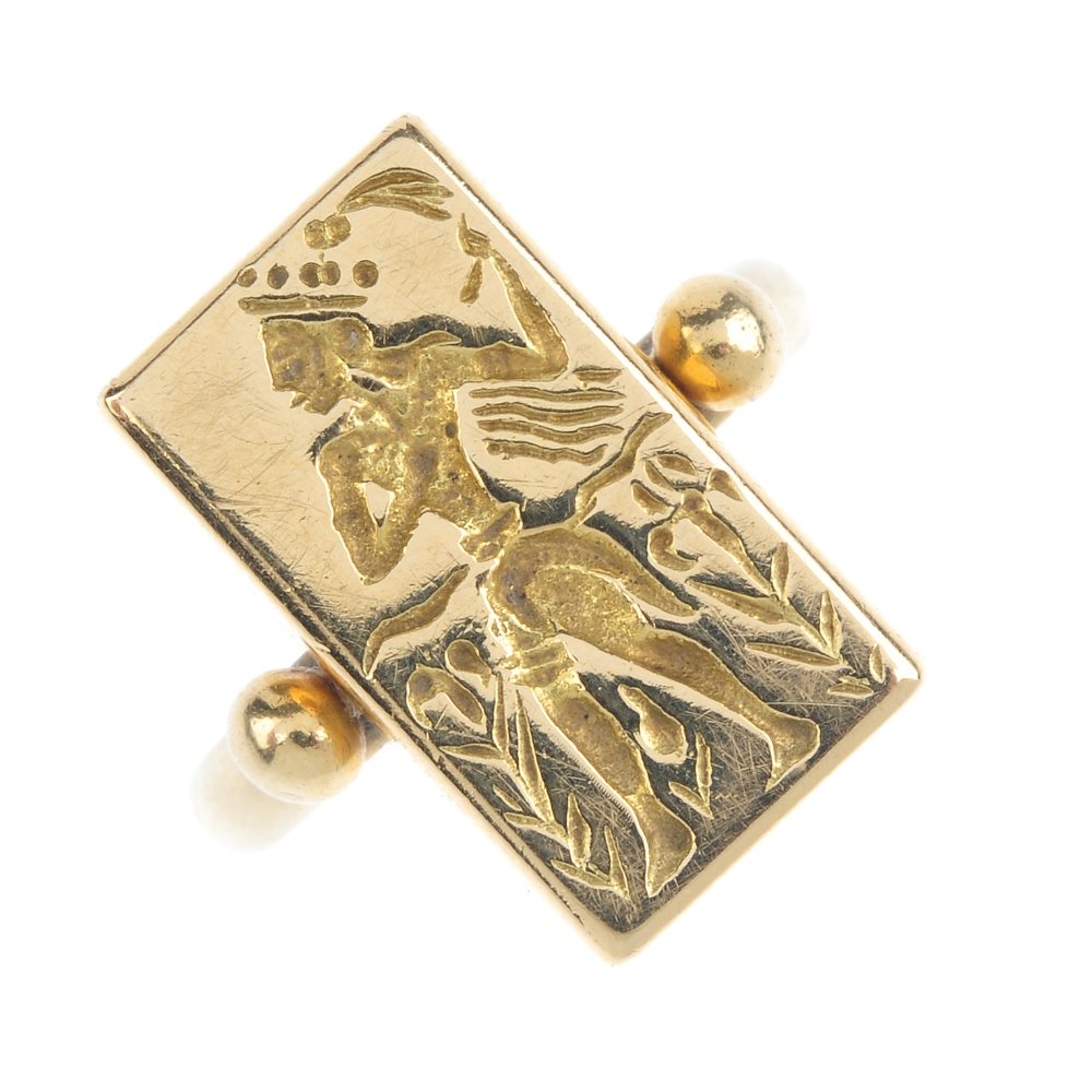An intaglio dress ring. The rectangular-shape panel, (1 of 3)