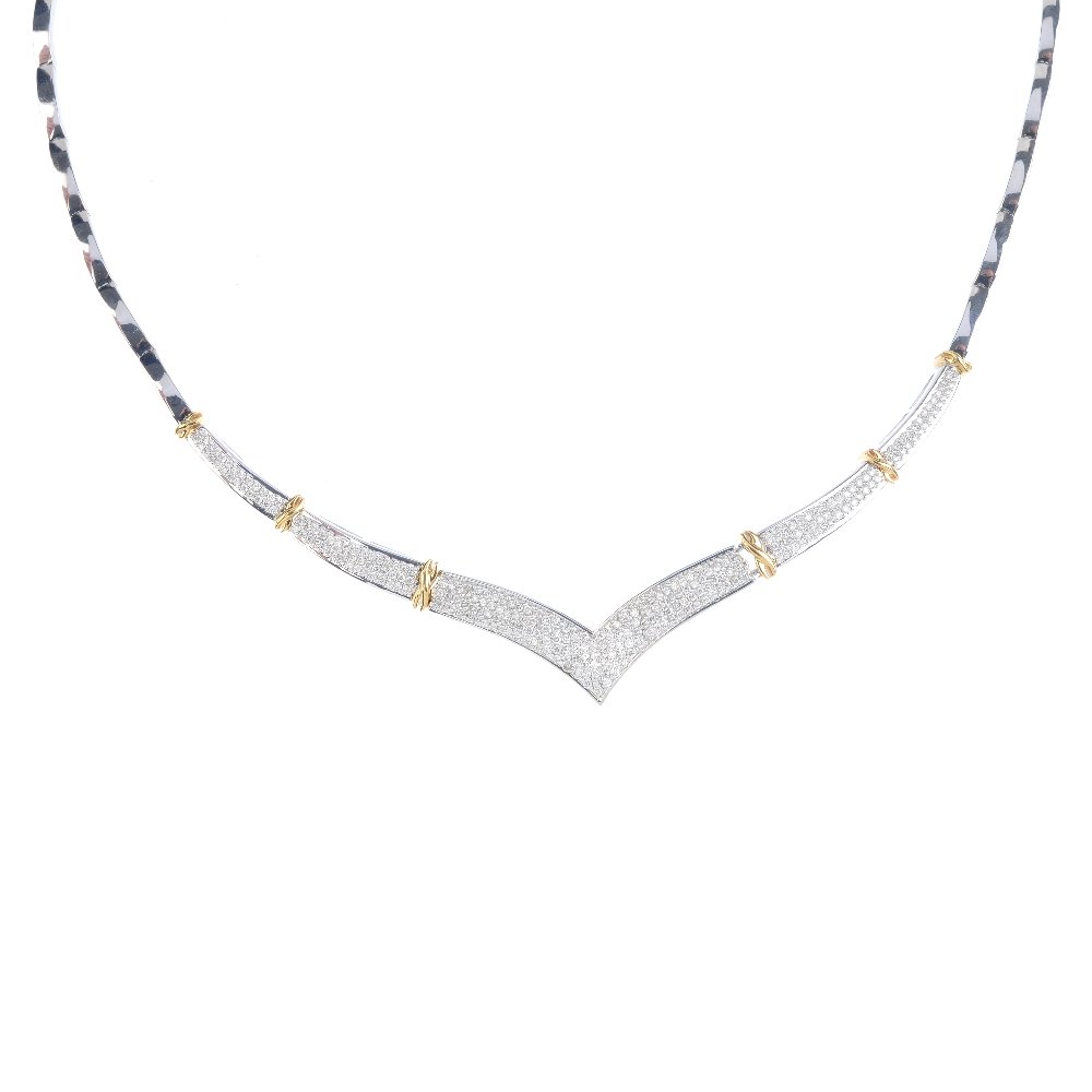 A diamond necklace. The pave-set diamond articulated (1 of 4)