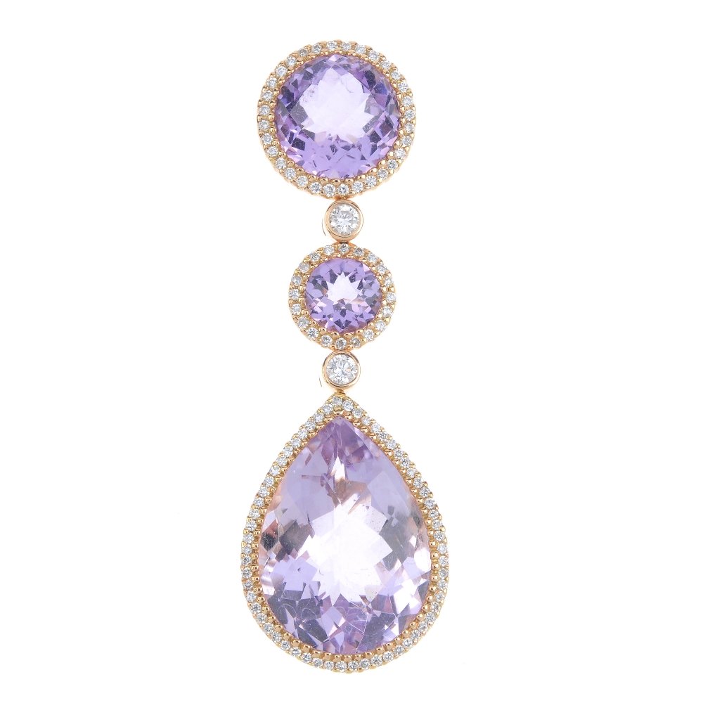 An amethyst and diamond pendant. The pear-shape (1 of 2)