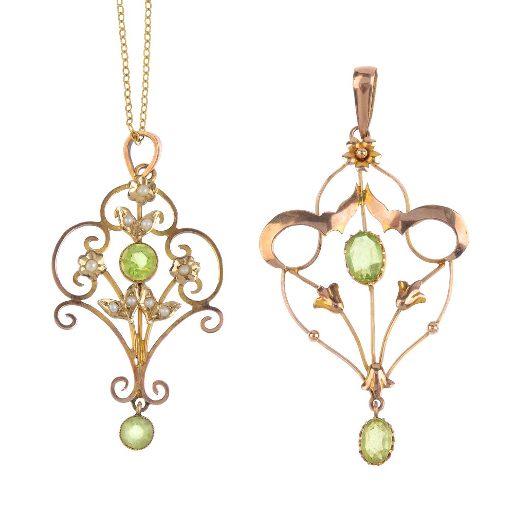 Two early 20th century 9ct gold gem-set pendants. Each (1 of 3)