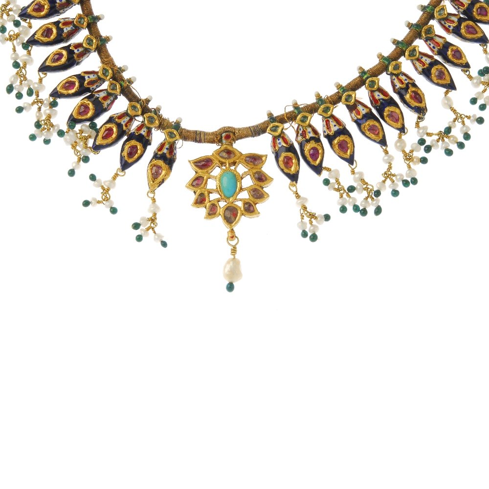 A kundan work enamel and gem-set necklace. Designed as (1 of 3)