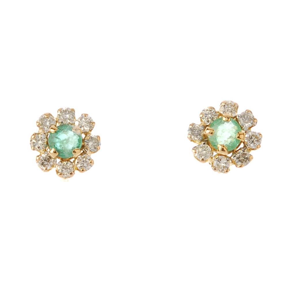 A pair of 18ct gold emerald and diamond cluster (1 of 3)