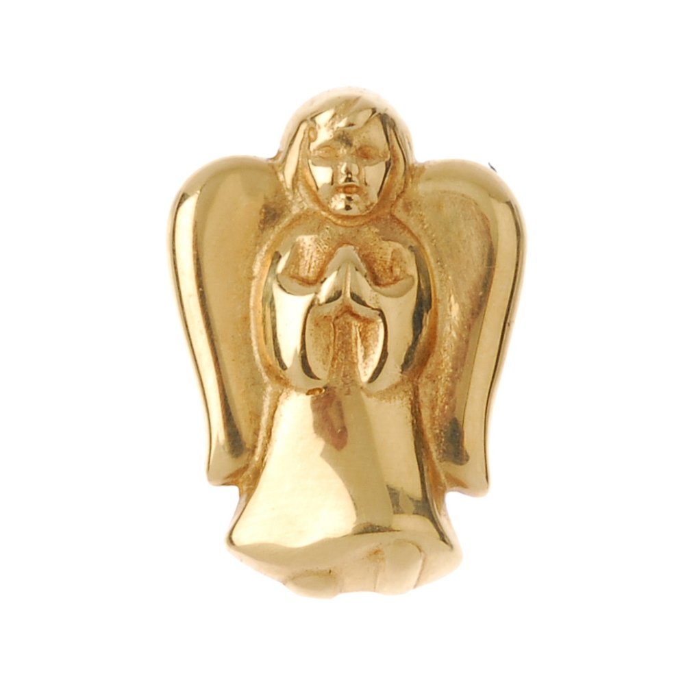 An angel pin. Designed as an angel praying. Length: An angel pin. Designed as an angel praying. Length 2cms. Weight 5.8gms. Overall condition good. Minor surface scratches/wear in keeping with general age and wear. Stamped 14k Condition reports are off