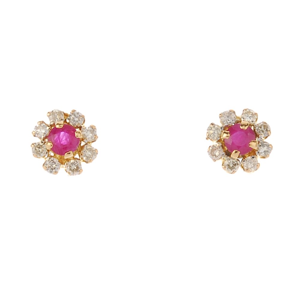 A pair of 18ct gold ruby and diamond floral cluster ear (1 of 3)