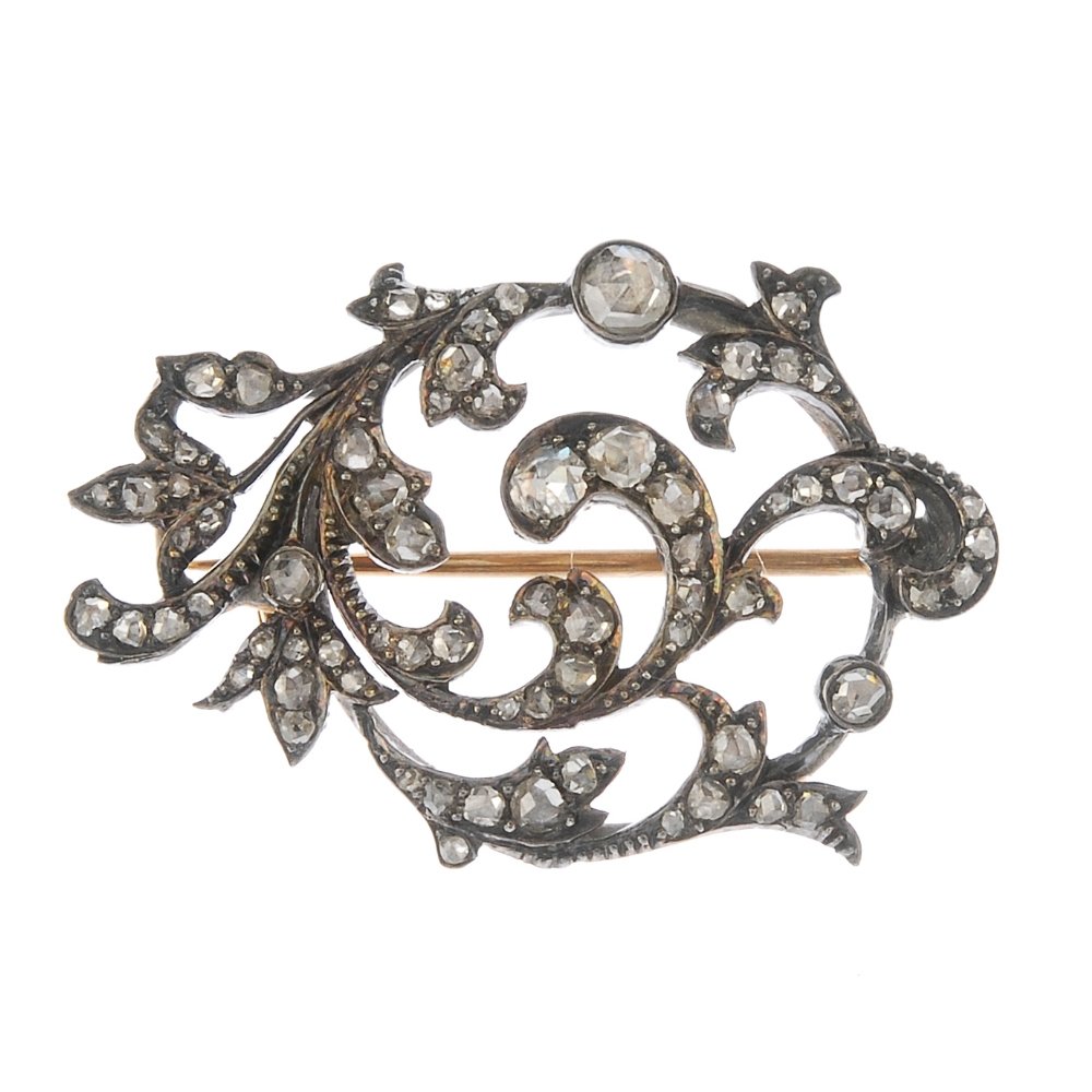 A late Victorian silver and gold diamond brooch. Of (1 of 2)
