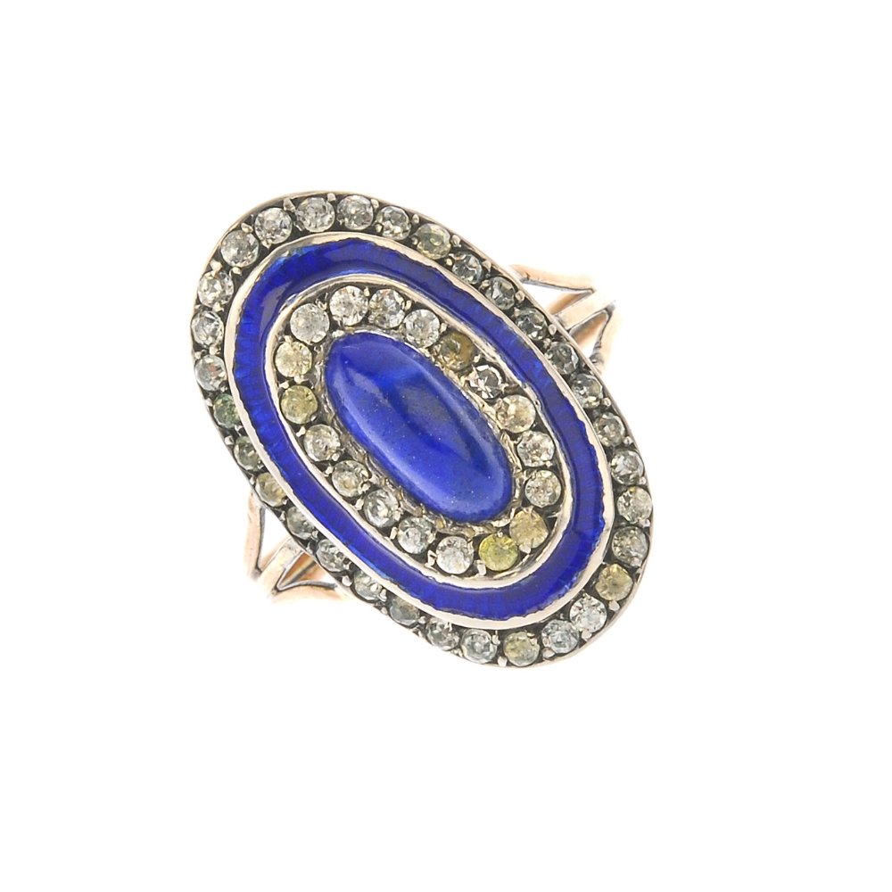 An enamel and paste dress ring. The oval lapis lazuli (1 of 4)