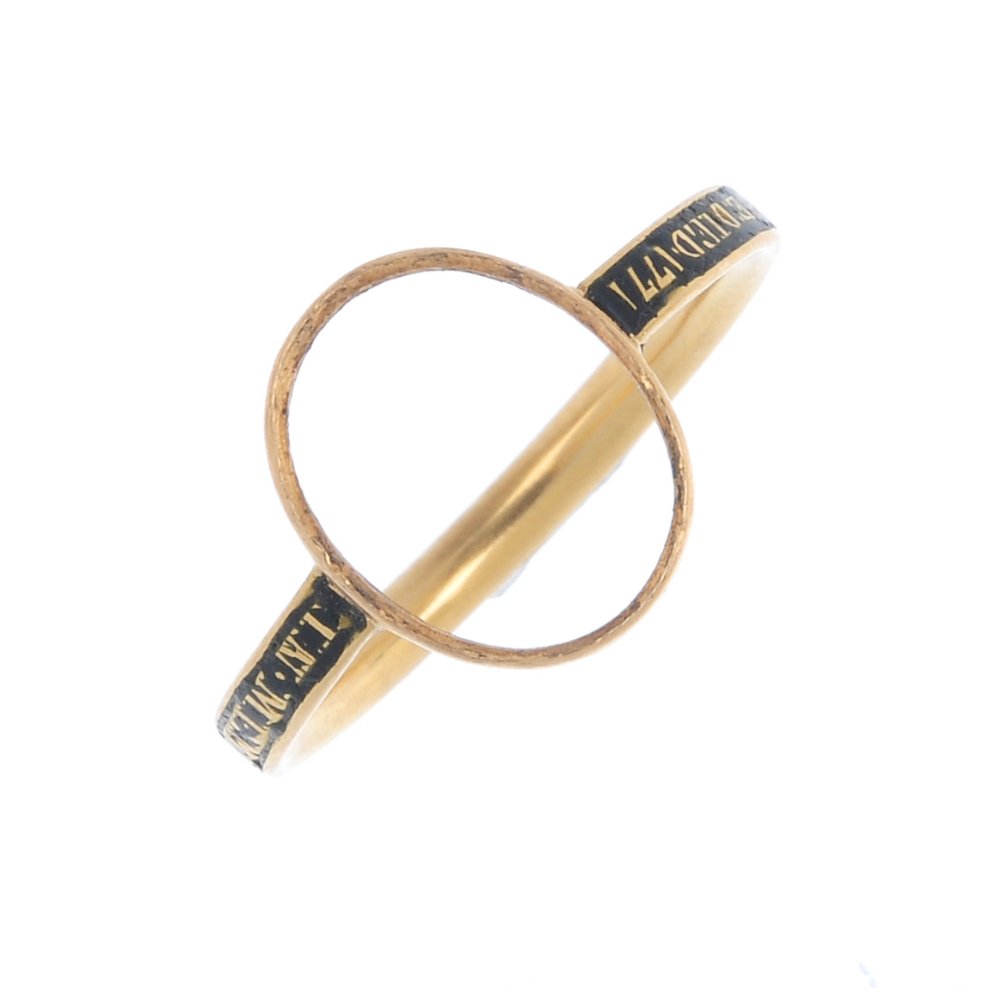 A late Georgian gold enamel mourning ring mount, circa (1 of 3)
