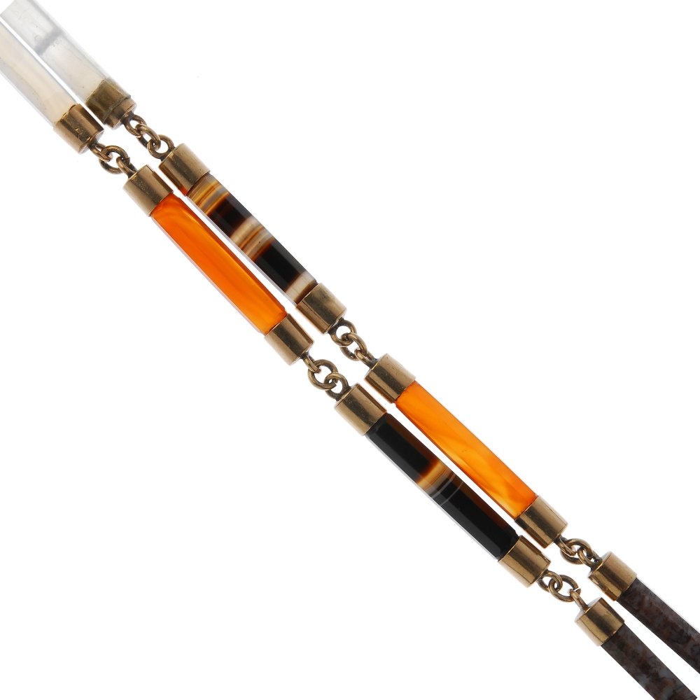 A late Victorian 9ct gold agate necklace. Designed as a (1 of 2)