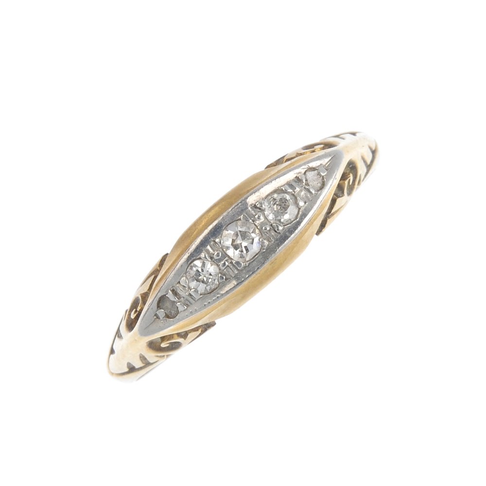 An early 20th century gold diamond five-stone ring. The (1 of 4)