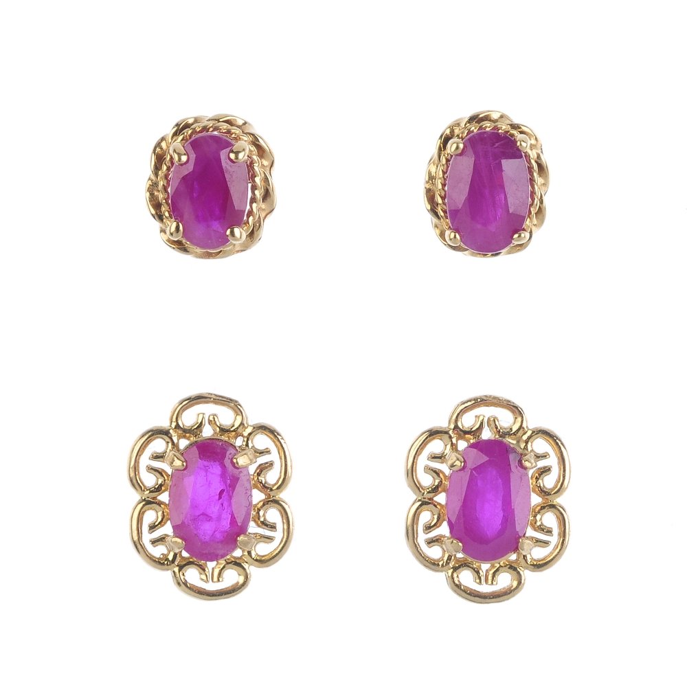 Three pairs of ruby earrings. To include two pairs of (1 of 4)