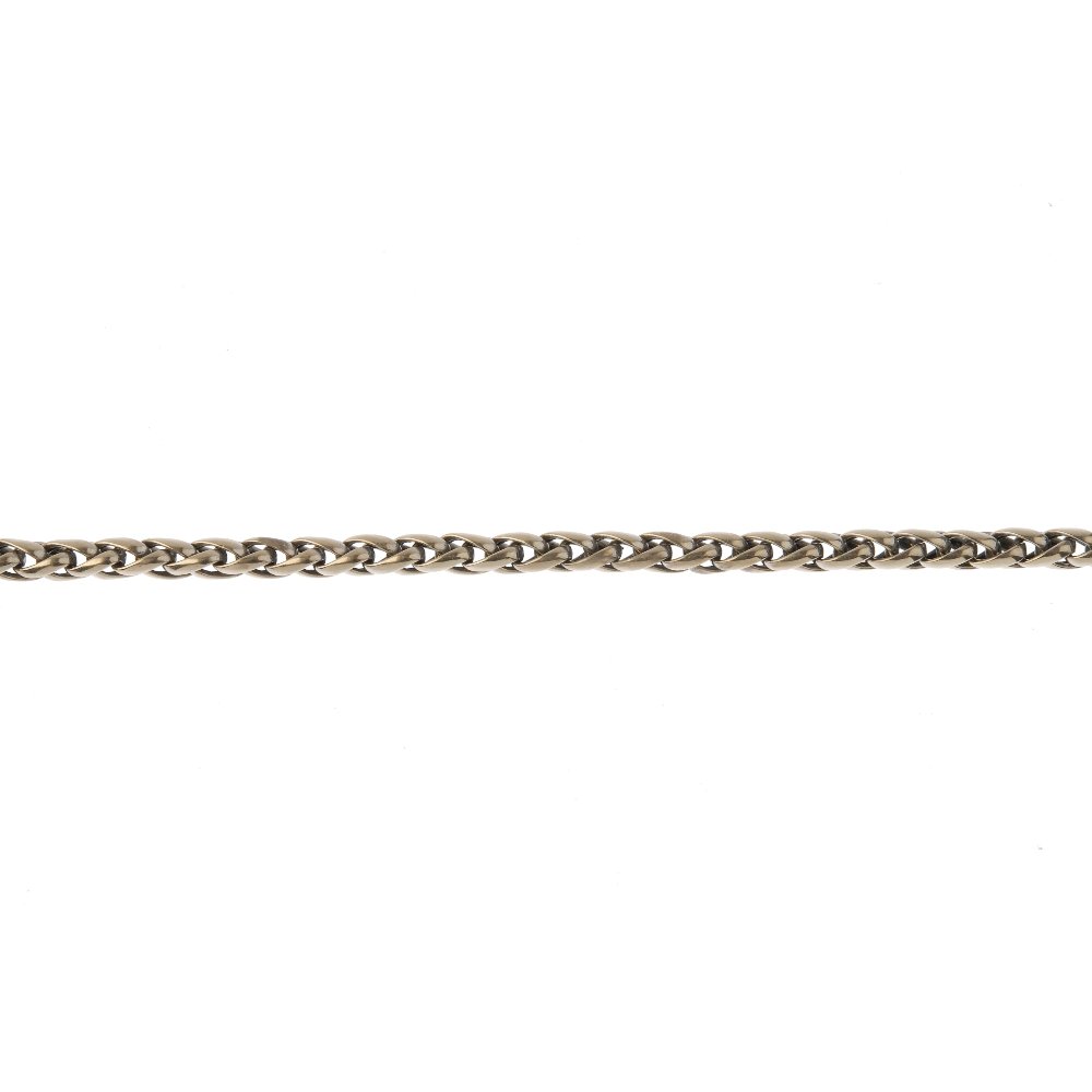 CHIMENTO - a fancy-link bracelet. The fancy-link chain,: CHIMENTO - a fancy-link bracelet. The fancy-link chain, to the push-piece clasp. Signed Chimento. Italian marks. Length 20.5cms. Weight 10.8gms. Overall condition fair. Surface scratches, discolourati