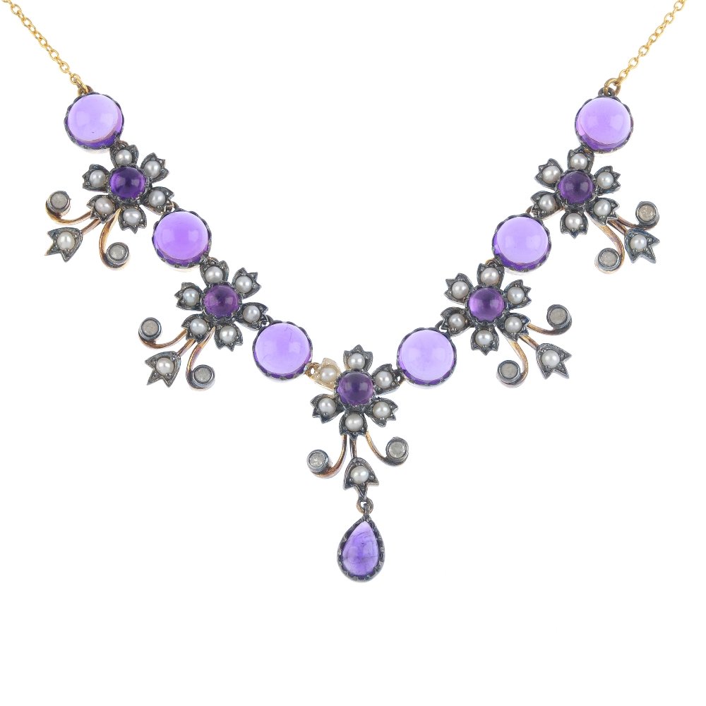 An amethyst, split pearl and diamond necklace. Designed (1 of 3)