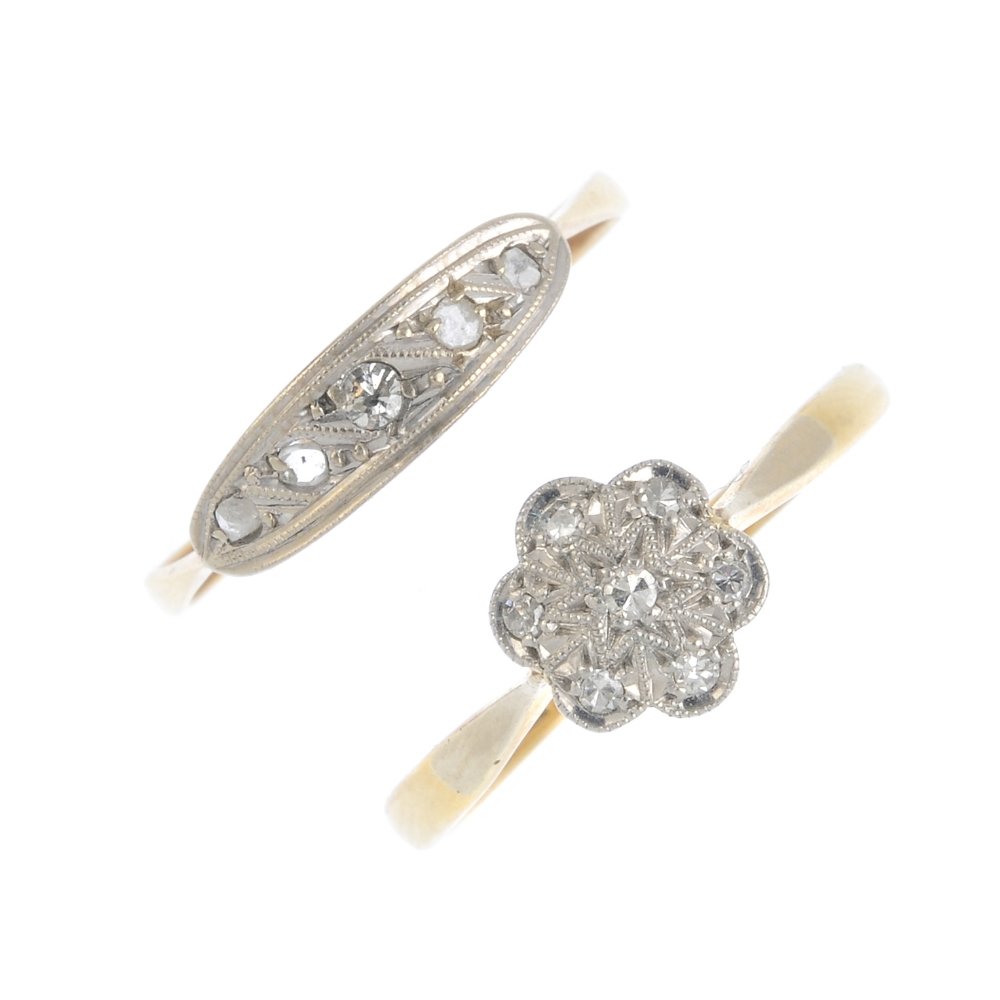 Two early 20th century 18ct gold diamond rings. To (1 of 2)