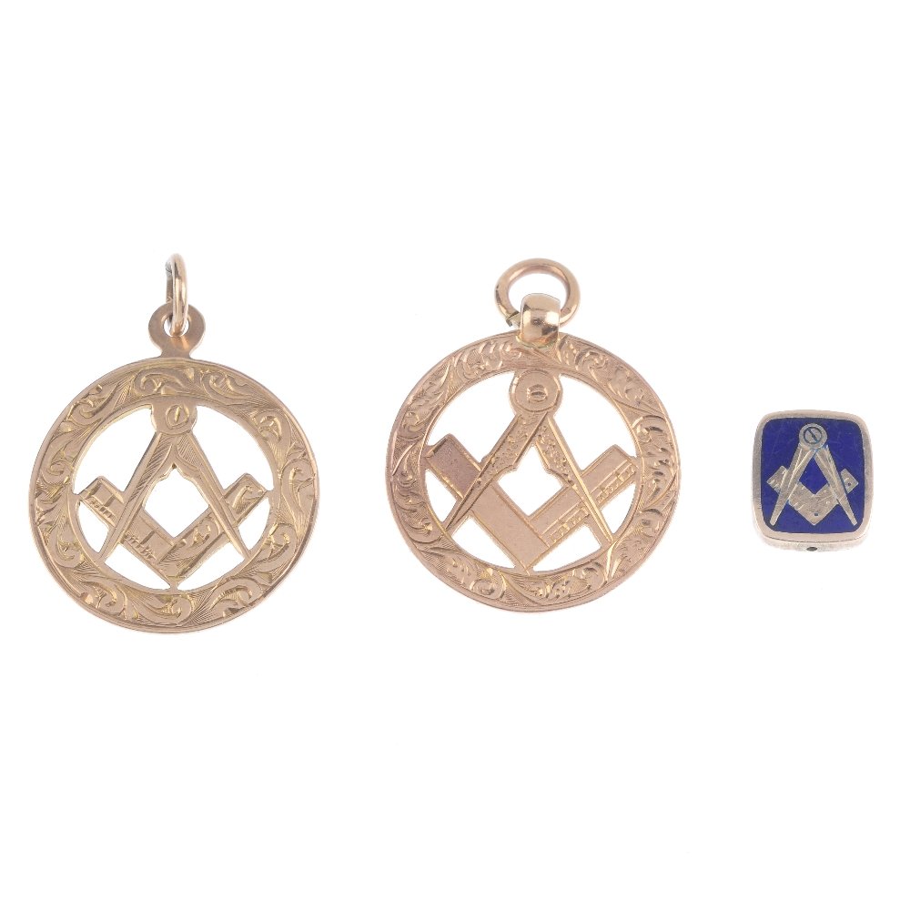 Three Masonic items of jewellery. To include two 9ct (1 of 2)