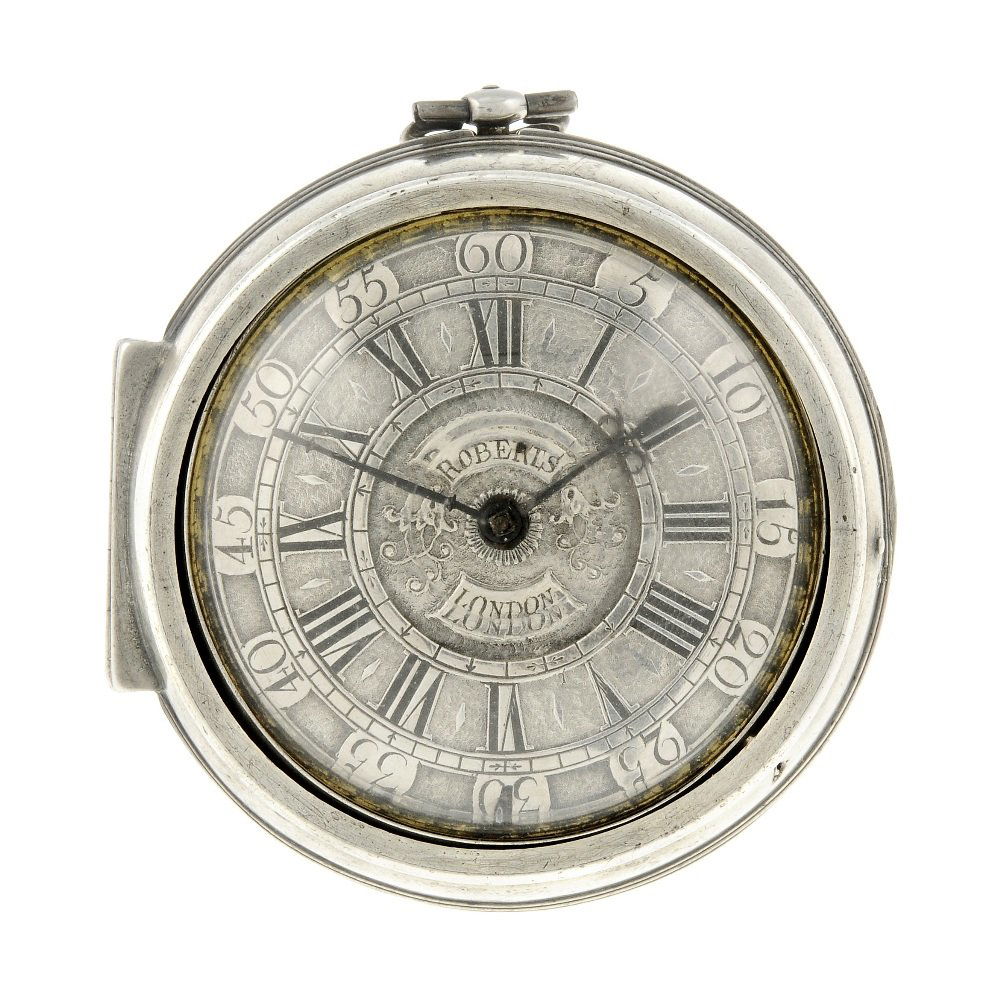 A pair case pocket watch by Thomas Roberts. White metal (1 of 3)