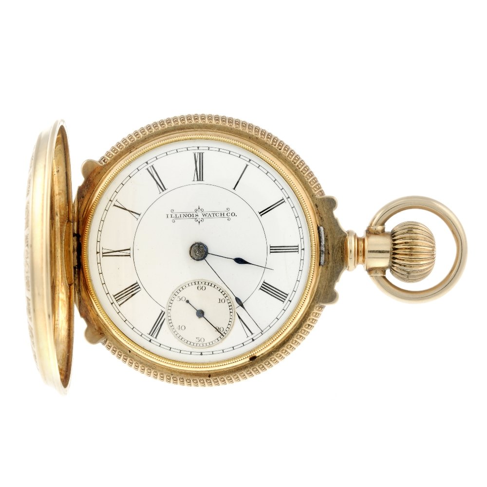 A full hunter pocket watch by Illinois Watch Co. Yellow (1 of 4)