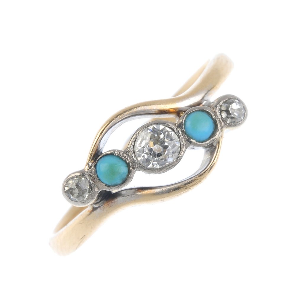 A mid 20th century turquoise and diamond five-stone (1 of 3)