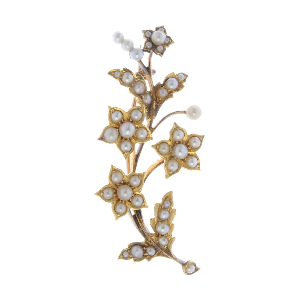 An early 20th century gold seed and split pearl floral (1 of 2)