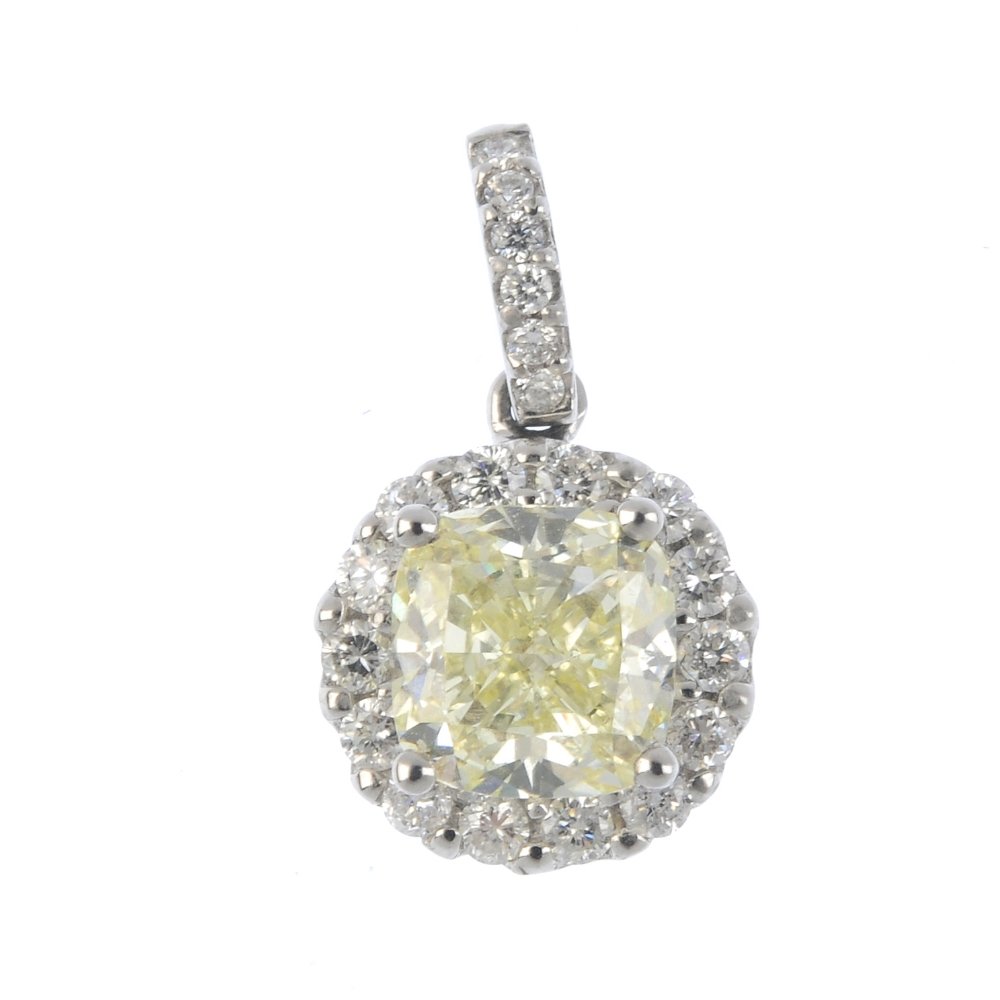 An 18ct gold fancy light yellow diamond and diamond (1 of 2)