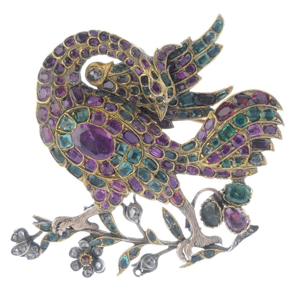 A foil-back diamond and foil-back multi-gem bird (1 of 2)