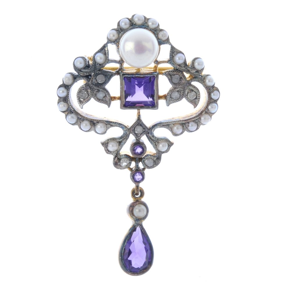 An amethyst, diamond, split pearl and cultured pearl (1 of 2)