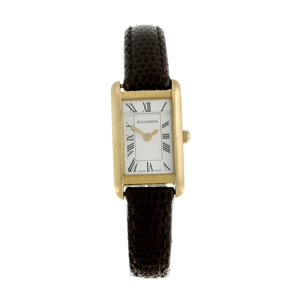 (7000748-1-A) BUCHERER - a lady's 18ct yellow gold: (7000748-1-A) BUCHERER - a lady's 18ct yellow gold wrist watch. Numbered 280-024.